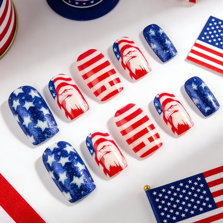 24pcs/Set Glitter American Eagle Press-On Nails