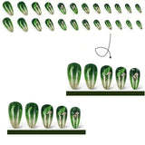 24pcs/Set Forest Green Gradient with Cute Mushrooms Press-On Nails