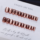 24pcs/Set Maillard Cat Eye Short Press On Nails