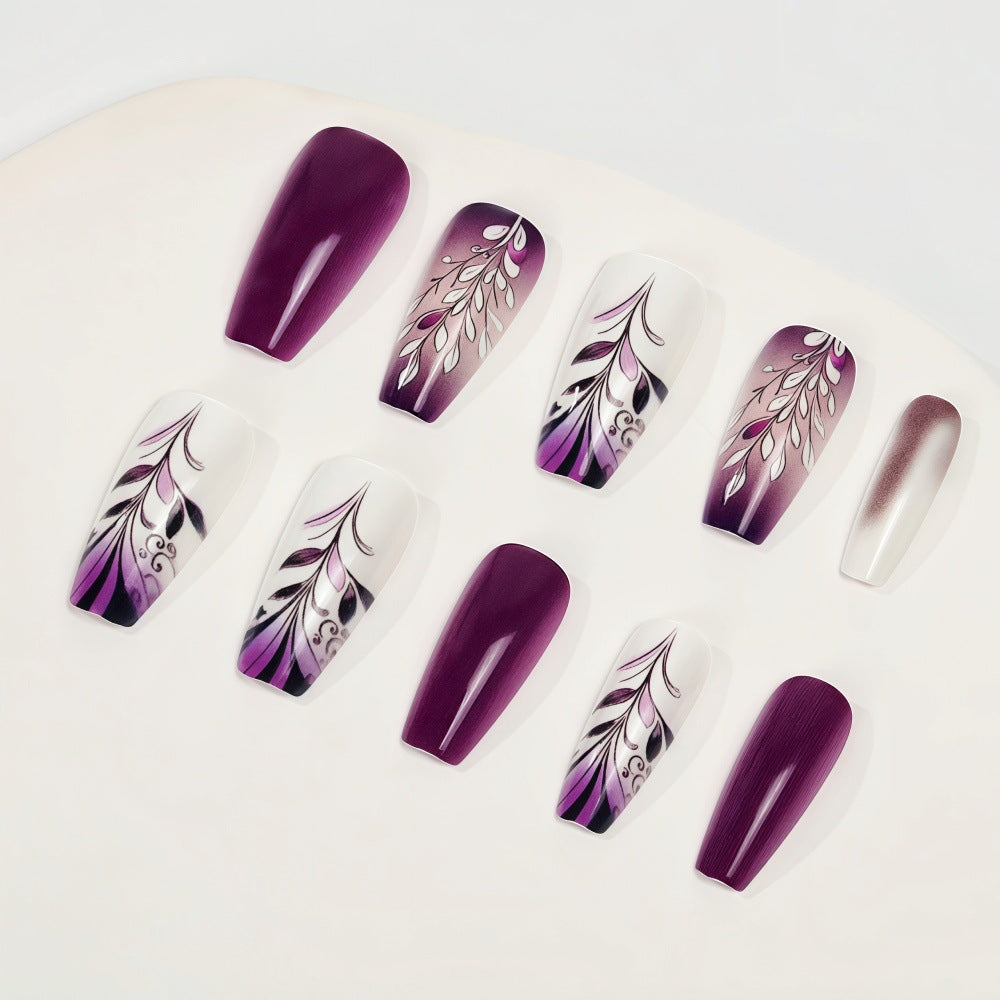 24pcs/Set Purple Gradient with White French Tips Press-On Nails