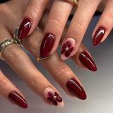 24pcs/Set Red Flowers Press-On Nails