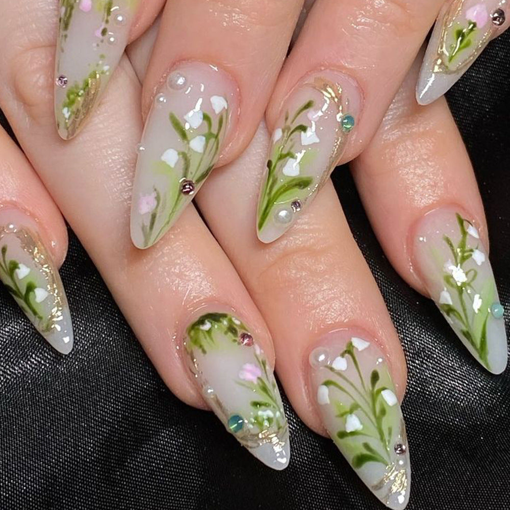 24pcs/Set Gilded 3D Floral & Botanical Press-On Nails