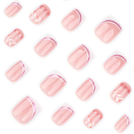 24pcs/Set Minimalist French Tips with Branches Short Press On Nails