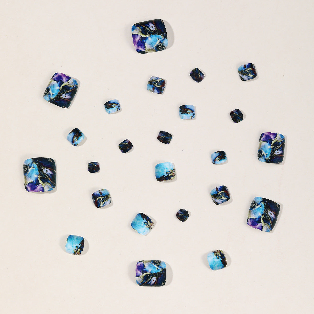 24pcs/Set Blue-Purple Marble Press On Toe Nails