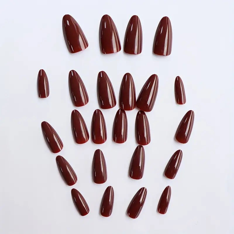 24pcs/Set Solid Burgundy Press-On Nails
