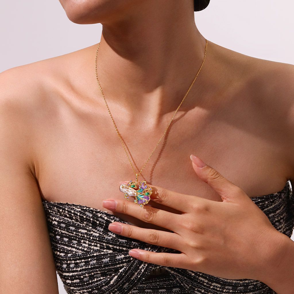 Ocean-Inspired Colorful Gem Fish Necklace