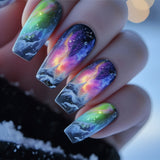 24pcs/Set Snowy Mountain Ocean Aurora Press-On Nails