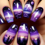 24pcs/Set Purple Forest Cloud Press-On Nails