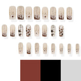 24pcs/Set Brown Flowers Press-On Nails