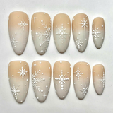 (Handmade) 10pcs/Set Gradient White Snowflake Matte French Press On Nails