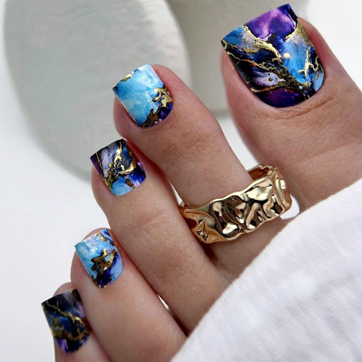 24pcs/Set Blue-Purple Marble Press On Toe Nails