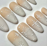 (Handmade) 10pcs/Set Gradient White Snowflake Matte French Press On Nails