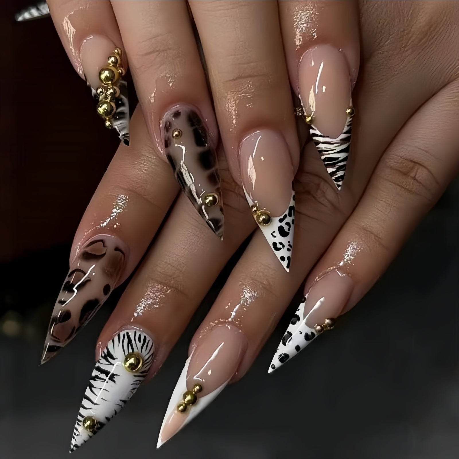 24pcs/Set Leopard Print Tie-Dye French Press-On Nails