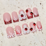 (Handmade) 10pcs/Set Ladybug & 3D Floral French Press-On Nails