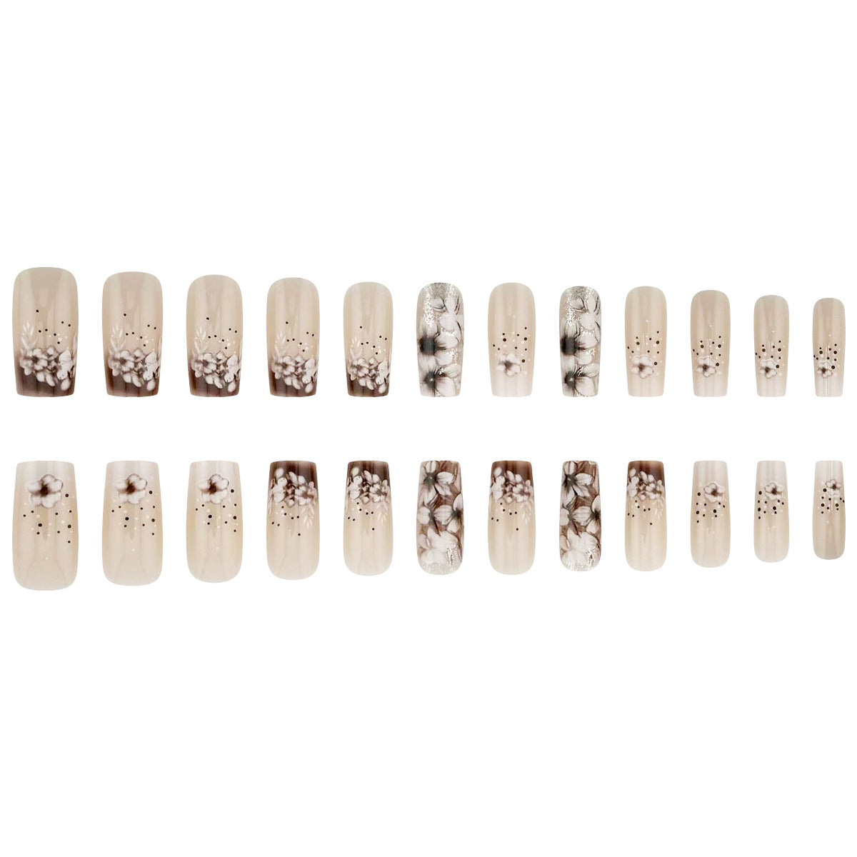 24pcs/Set Brown Flowers Press-On Nails