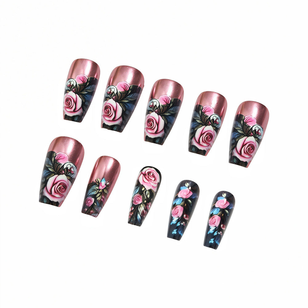24pcs/Set Rose Gold Floral Press-On Nails