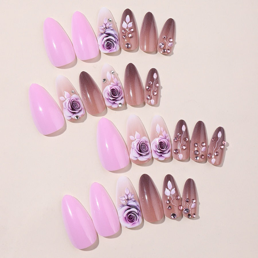 24pcs/Set Rose Gradient with Studs Press-On Nails