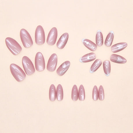 24pcs/Set Cat Eye Purple Heart Bow Press-On Nails