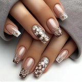 24pcs/Set Brown Flowers Press-On Nails