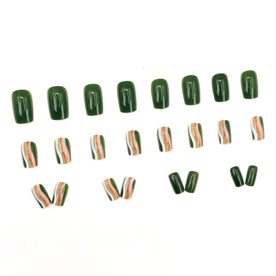 24pcs/Set Green Glitter Ripple Short Press On Nails