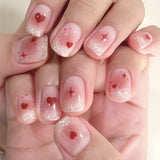 24pcs/Set Pink Heart Press-On Nails