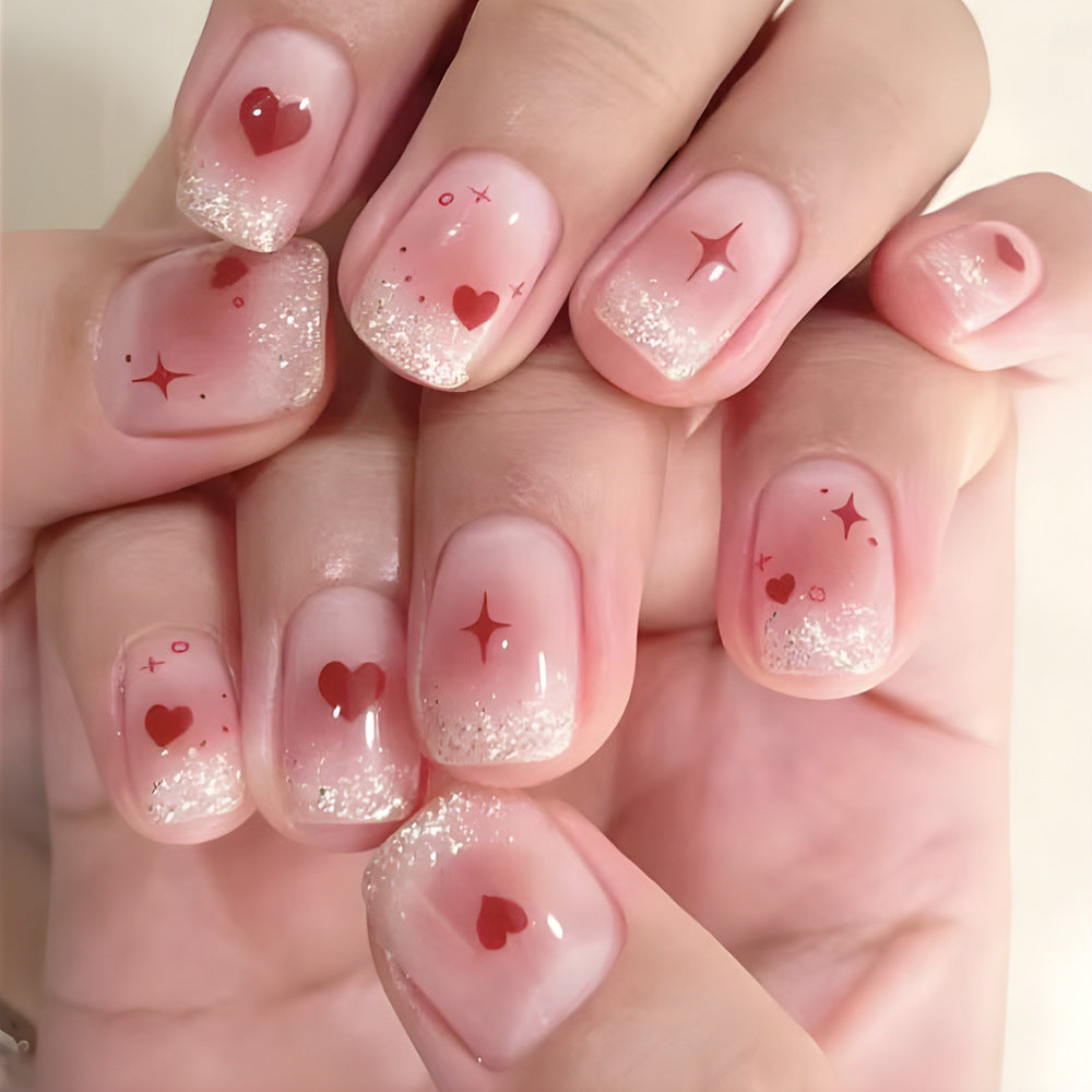 24pcs/Set Pink Heart Press-On Nails