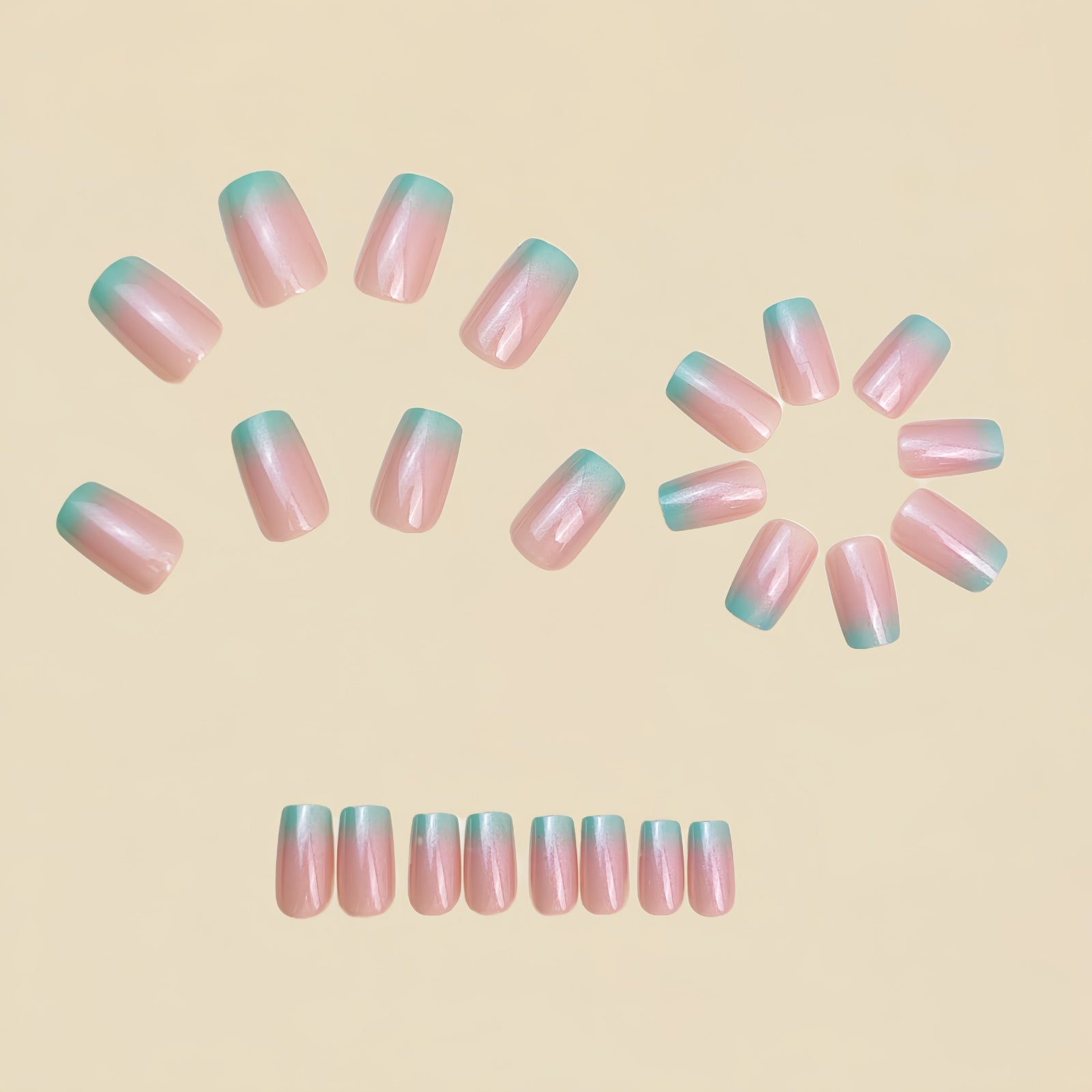 24pcs/Set Pink & Blue Ombre Press-On Nails