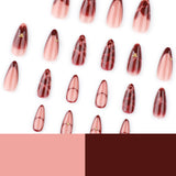 24pcs/Set French Tips with Wine Red Floral Press-On Nails