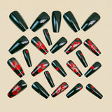 24pcs/Set Long Red Heart Design Press-On Nails