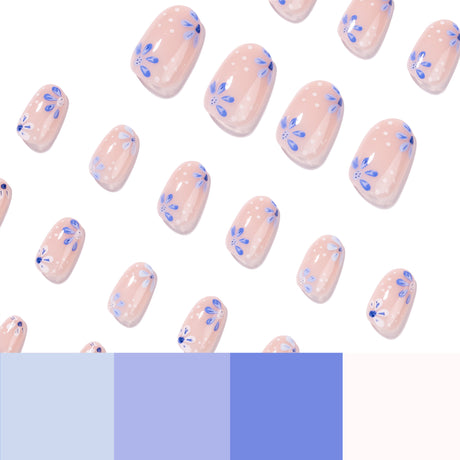 24pcs/Set Summer Blue Flowers Press-On Nails