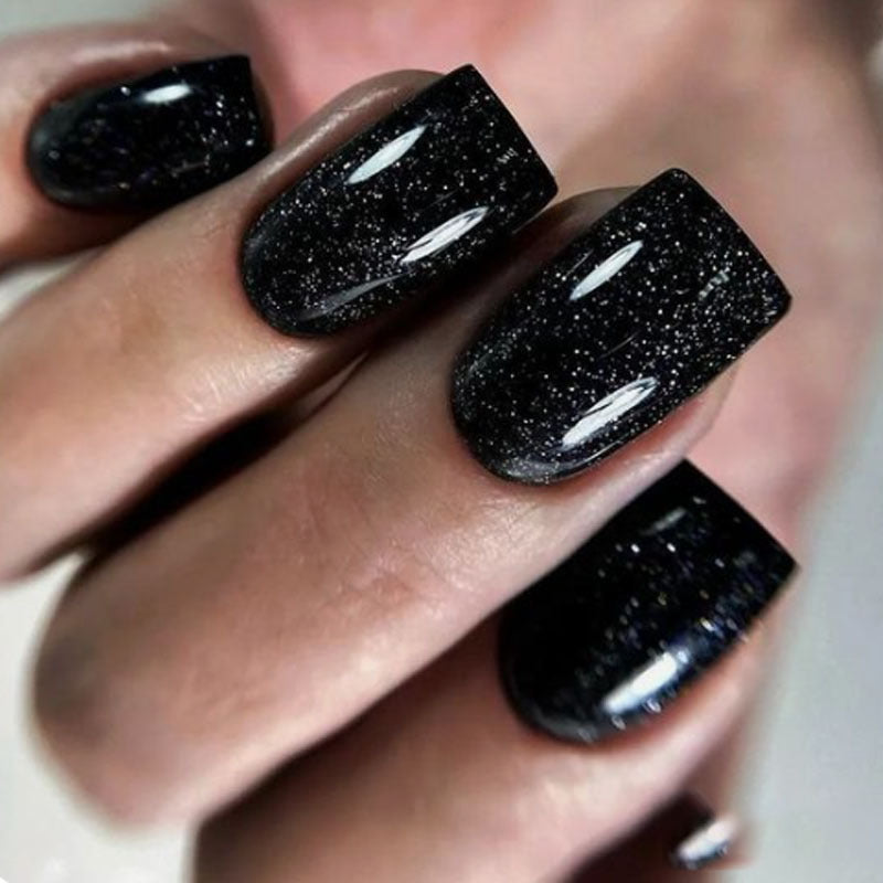 24pcs/Set Sparkling Black Press-On Nails
