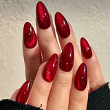 24pcs/Set Cherry Cat Eye Press-On Nails