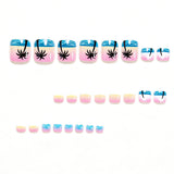 24pcs/Set Palm Tree and Blue Ocean Press On Toe Nails