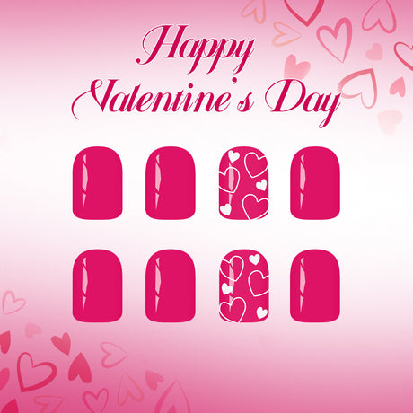 24pcs/Set Valentine’s Rose Pink & White Mini Hearts Short Press On Nails