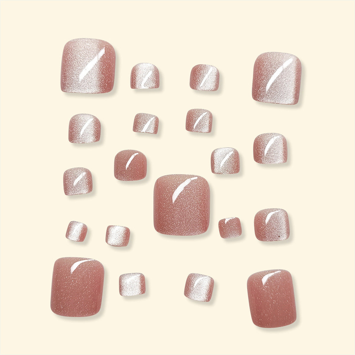 24pcs/Set Nude Crystal Cat Eye Press On Toe Nails