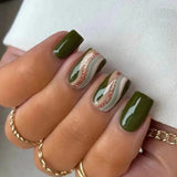 24pcs/Set Green Glitter Ripple Short Press On Nails