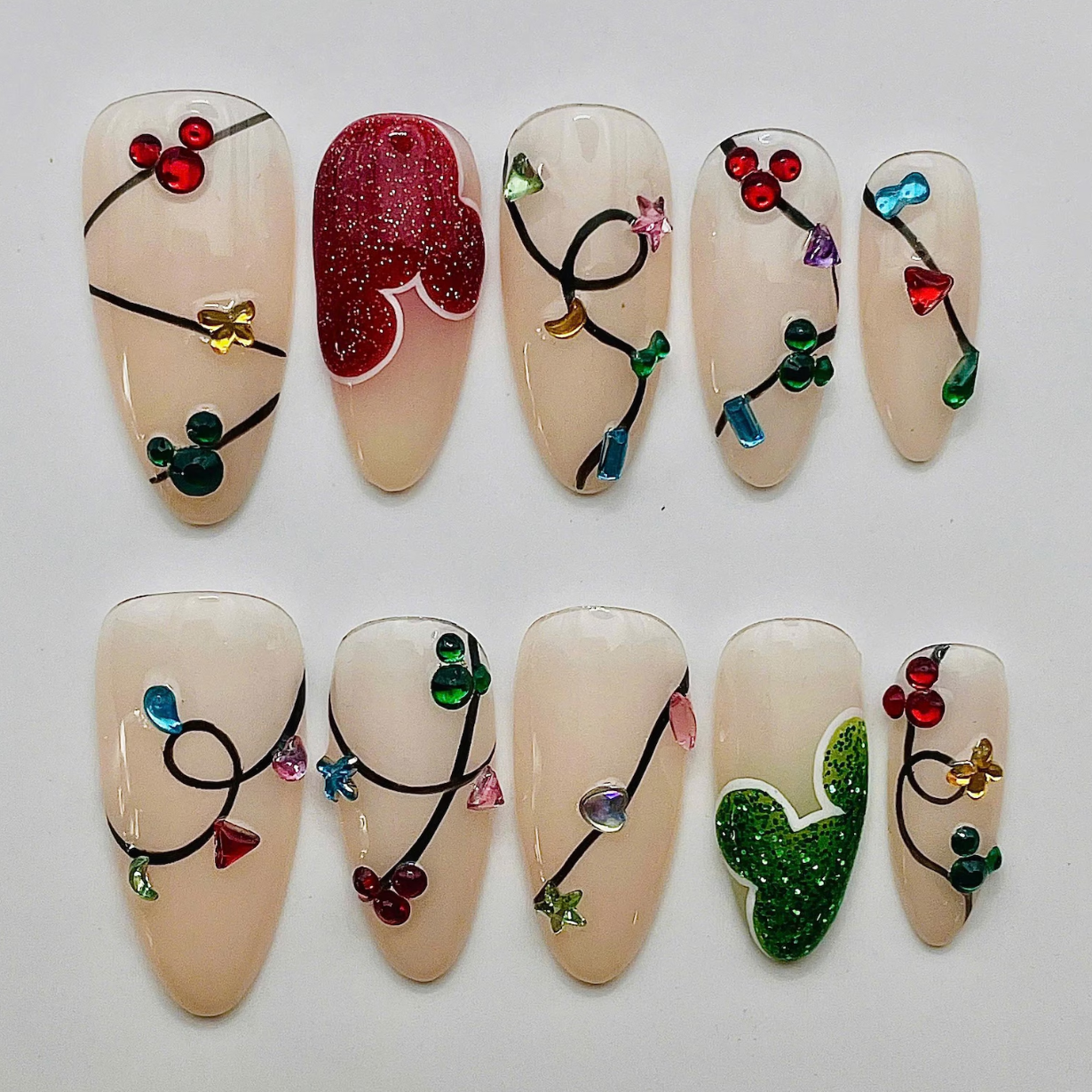 (Handmade) 10pcs/Set 3D Christmas Light Press On Nails
