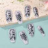 24pcs/Set Gray Background with Large Roses Press-On Nails