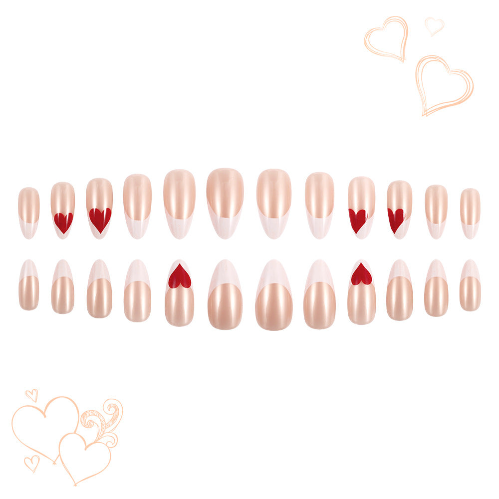 24pcs/Set Red Heart French Tip Press-On Nails