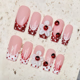 (Handmade) 10pcs/Set Ladybug & 3D Floral French Press-On Nails