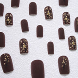 24pcs/Set Maillard Tones Flowers Short Press-On Nails