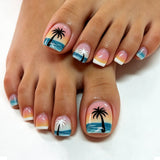 24pcs/Set Palm Tree and Blue Ocean Press On Toe Nails
