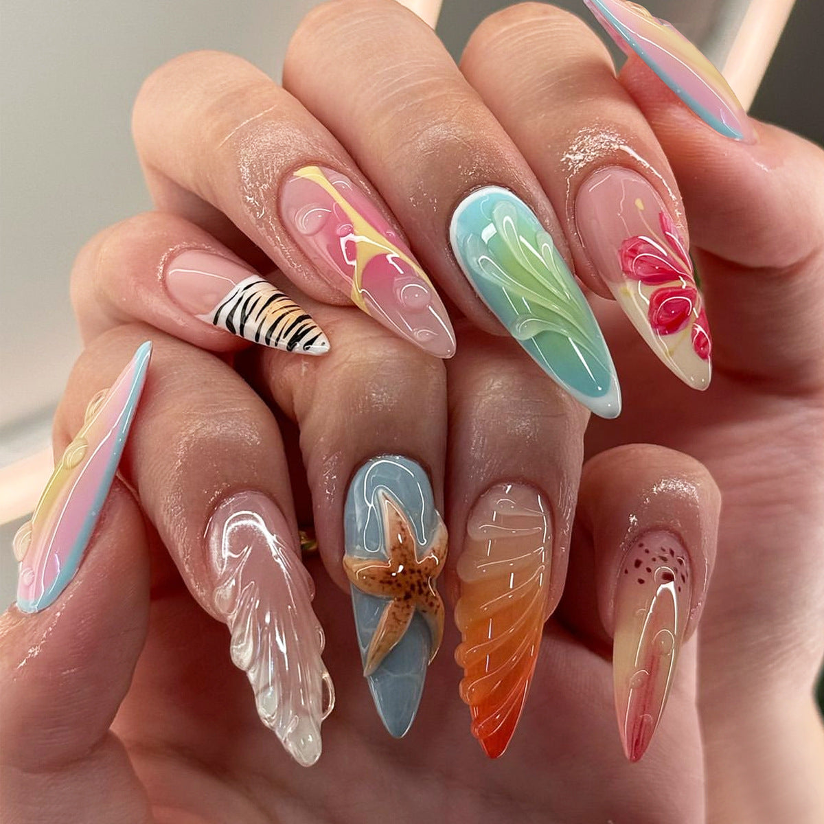 24pcs/Set 3D Art Floral Press-On Nails