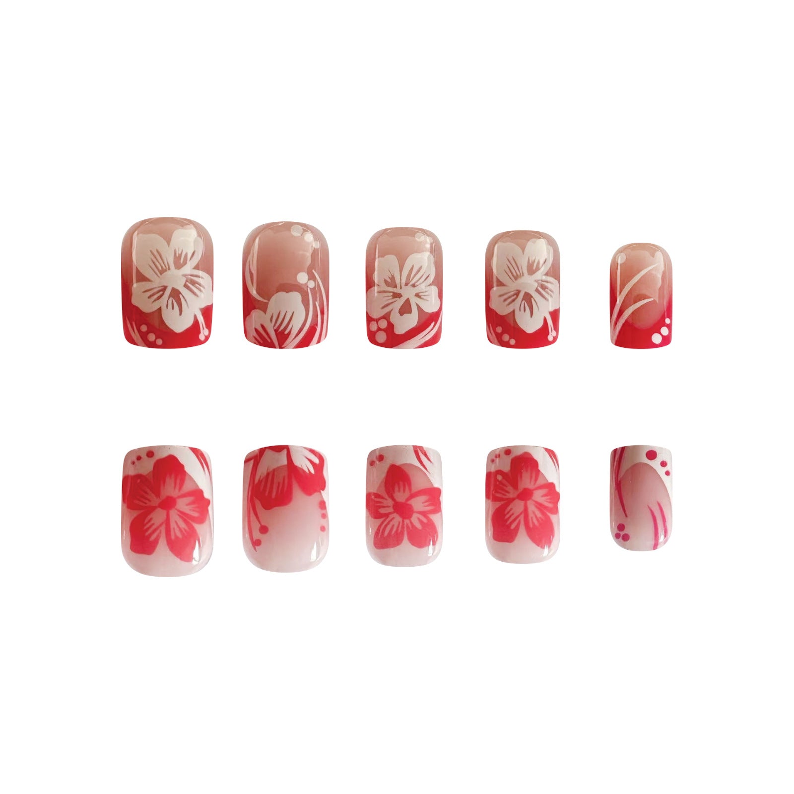 24pcs/Set Pink and White Dual-tone Flowers Press-On Nails