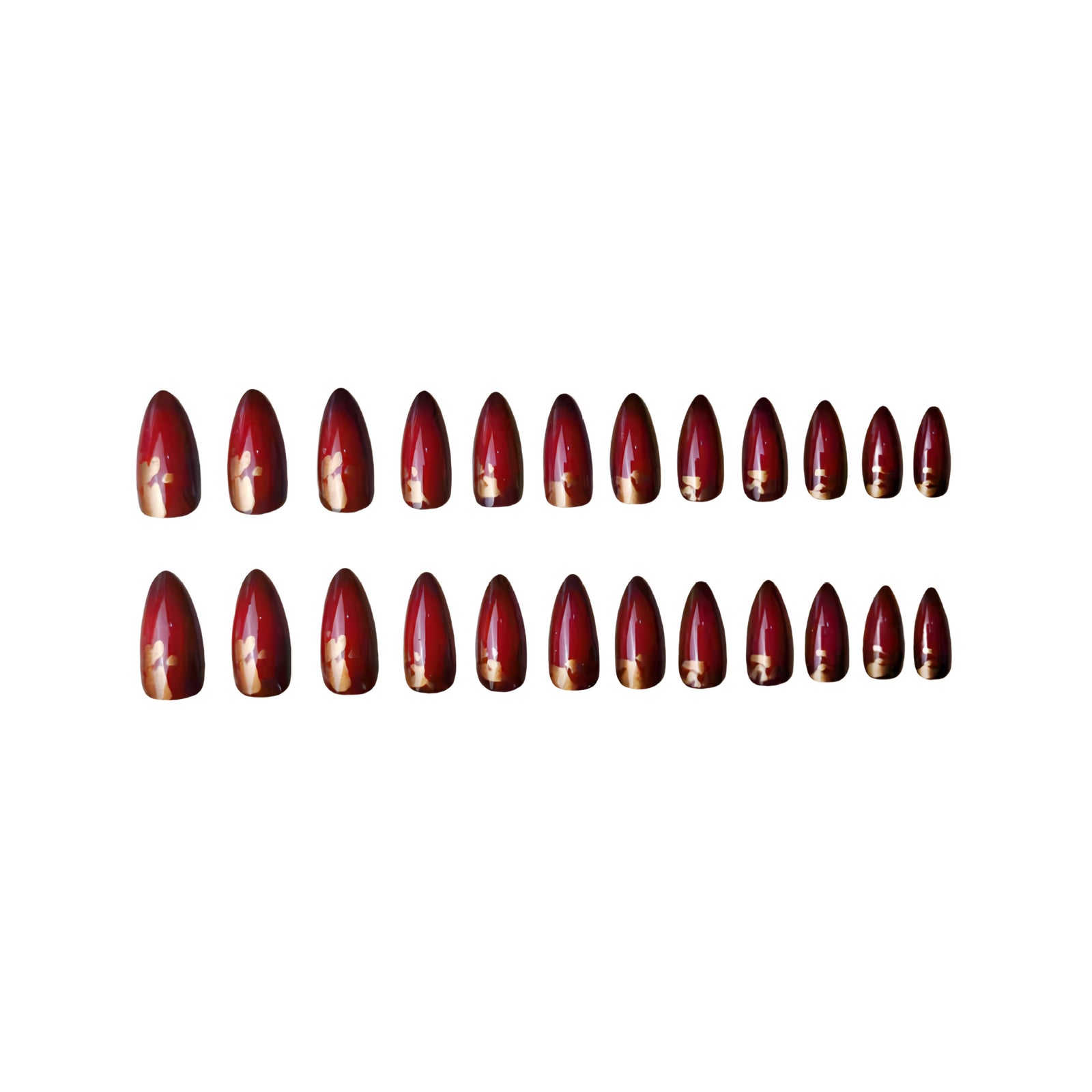 24pcs/Set Burgundy Gold Foil Press-On Nails