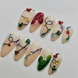 (Handmade) 10pcs/Set 3D Christmas Light Press On Nails