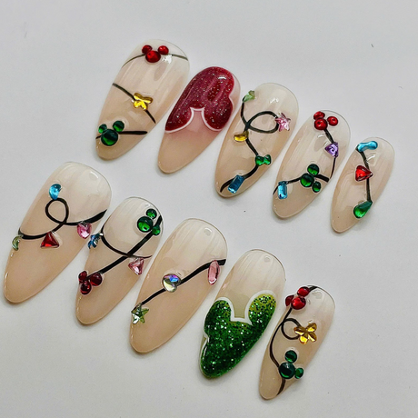 (Handmade) 10pcs/Set 3D Christmas Light Press On Nails