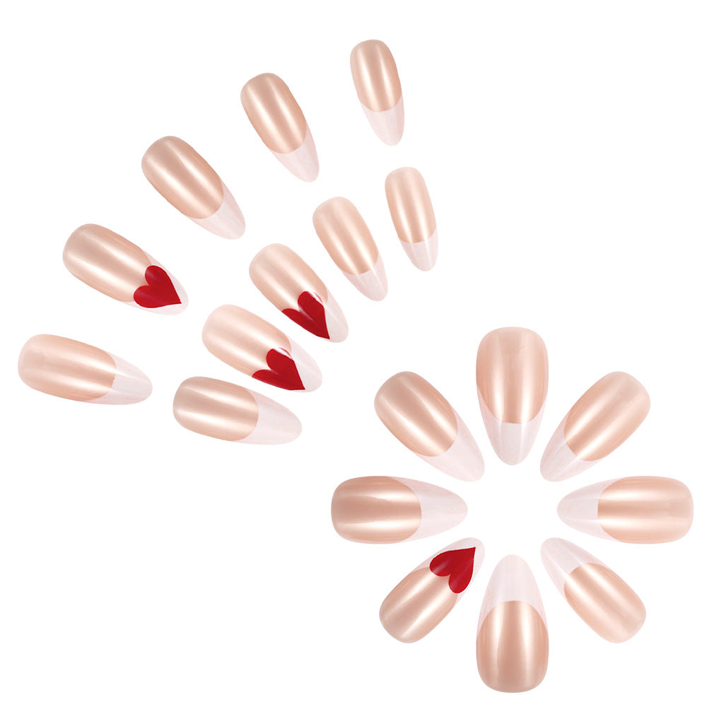 24pcs/Set Red Heart French Tip Press-On Nails