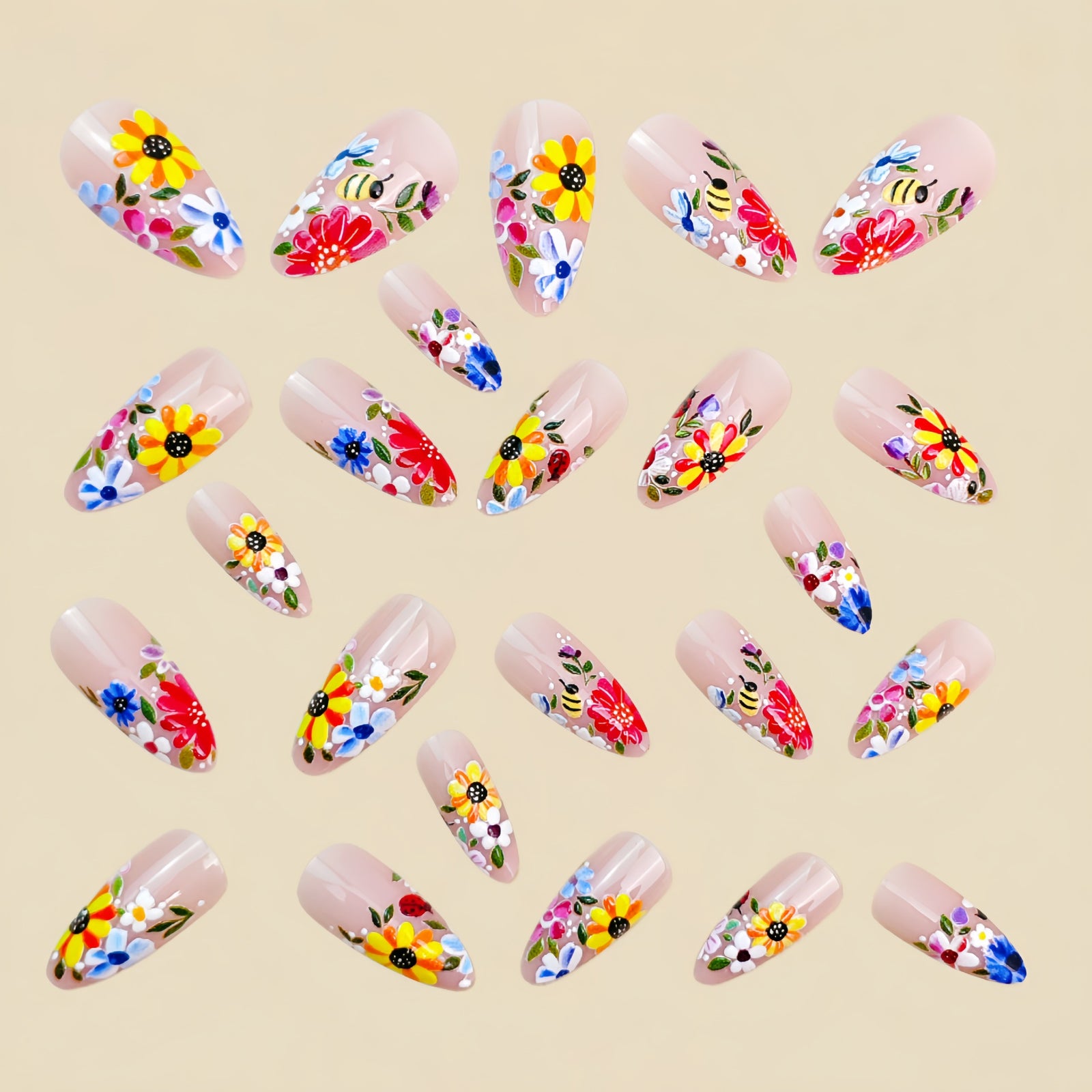 24pcs/Set Colorful Floral French Press-On Nails