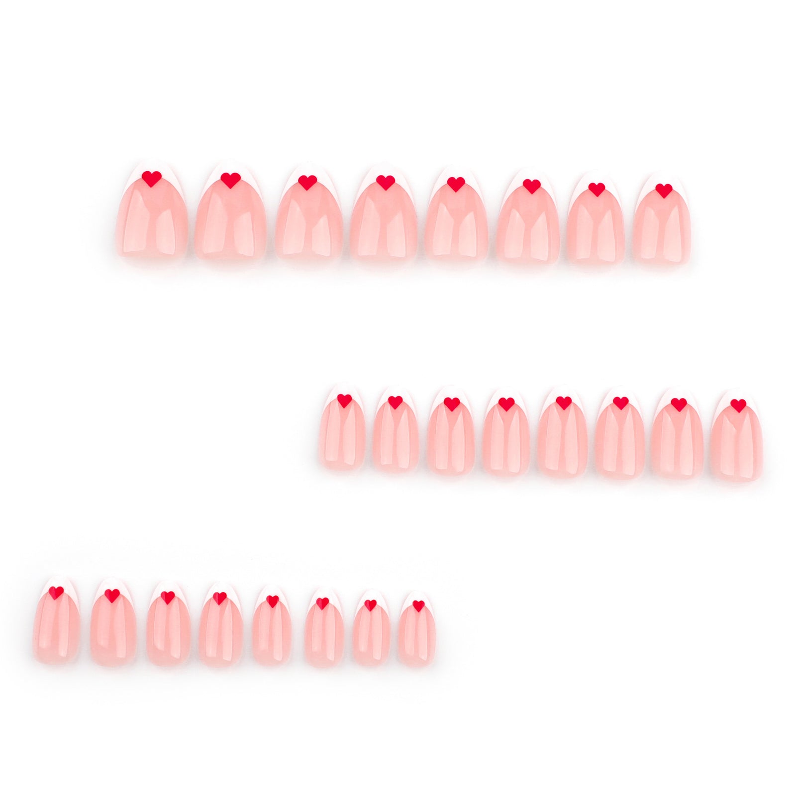24pcs/Set French White and Red Heart Press-On Nails